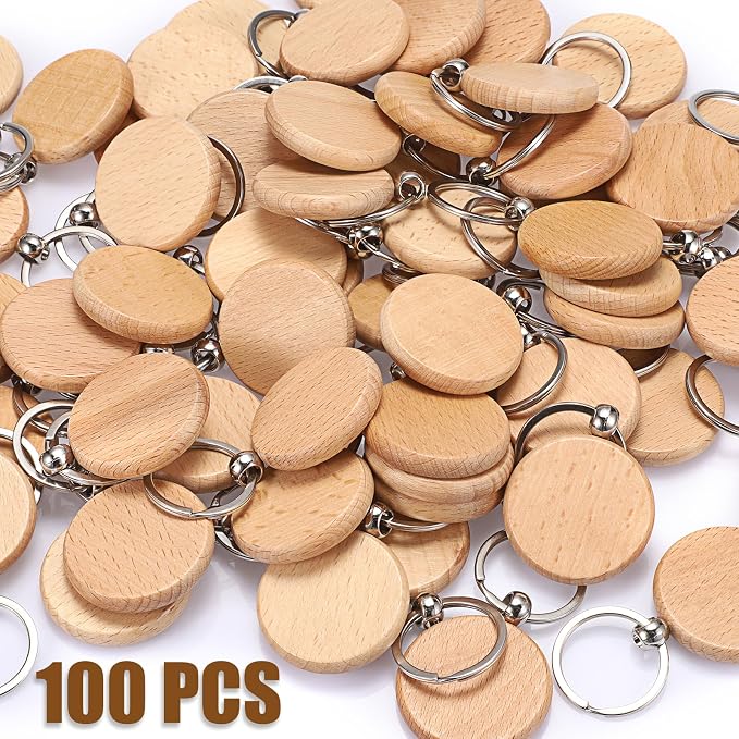 JUXYES 100 PCS Unfinished Wooden Keychain Blanks - Image 2