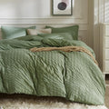 JELLYMONI Dark Green Duvet Cover Queen Size, Soft Breathable Seersucker Duvet by JELLYMONI