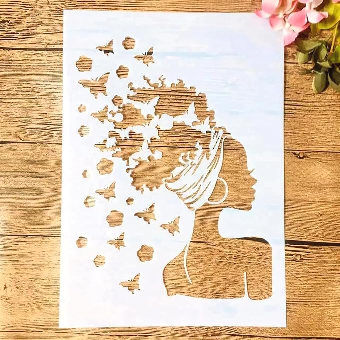 TIAMECH A4 Reusable Butterflies Hairstyle Girl Stencil by TIAMECH