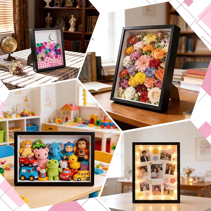 VOKOY 2 Pack 8" x 10" Shadow Box Frame, Wooden Black Hollow Photo Frame - Image 4