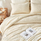 Zzlpp King Comforter Set 7 Pieces, Cream Tufted Bed in a Bag - Image 3