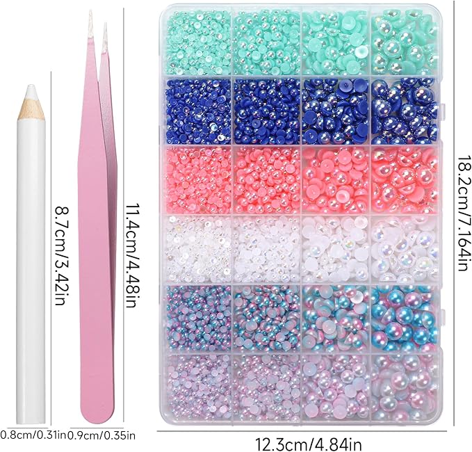 9000Pcs Blue Mermaid White Pink Flatback Pearls - Image 4