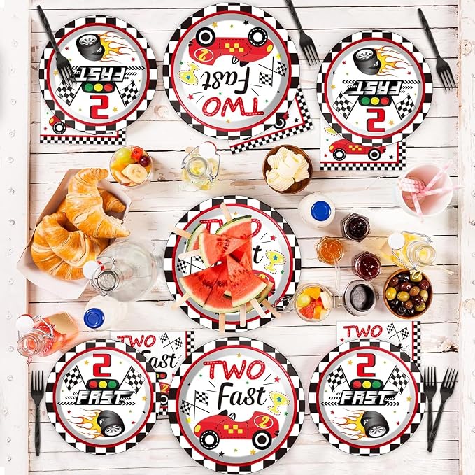 50 Guests Two Fast Birthday Plates and Napkins Party Supplies Racing Car Party - Image 6
