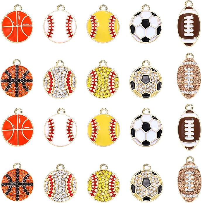 20PCS Sports Charms Enamel Basketball Baseball Pendant Charms by ANGLESJELL