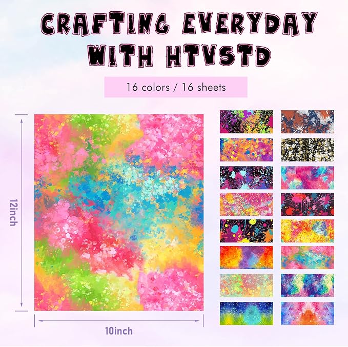 HTVSTD Multicolor Ink Heat Transfer Vinyl 16 Sheets 12×10in Iron on Vinyl | - Image 2