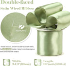 HUIHUANG Sage Green Satin Wired Ribbon 2.5 inch Double-Faced Satin Wire Edge - Image 2