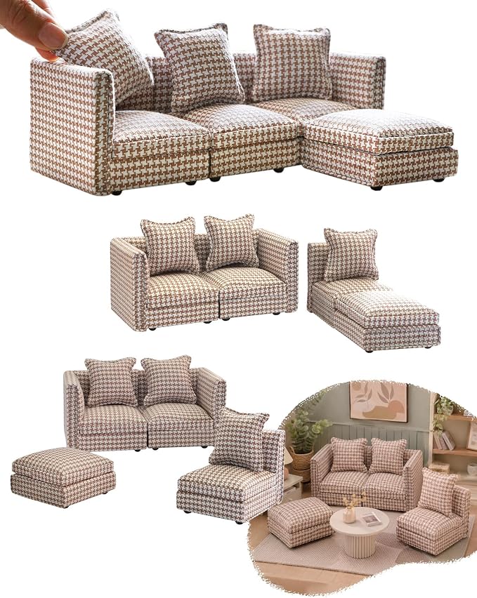 iLAND Dollhouse Furniture Sectional Dollhouse Couch Set, Miniature Furniture by ILANDTradingCoLtd
