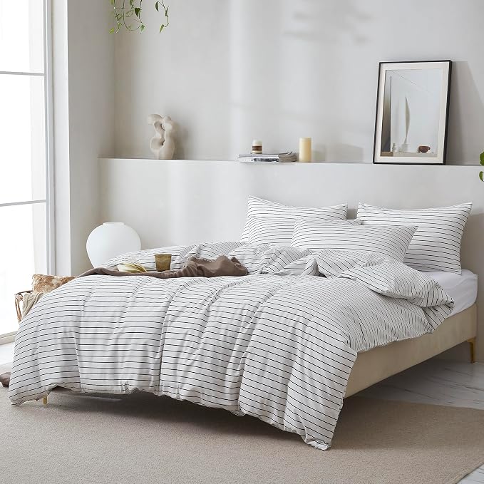 JELLYMONI 100% Natural Cotton 2pcs Striped Duvet Cover Sets, - Image 2