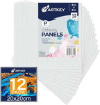 Artkey Canvas Panels 8x8 Inch 12-Pack, 10 oz Primed 100% Cotton White Blank by Artkey