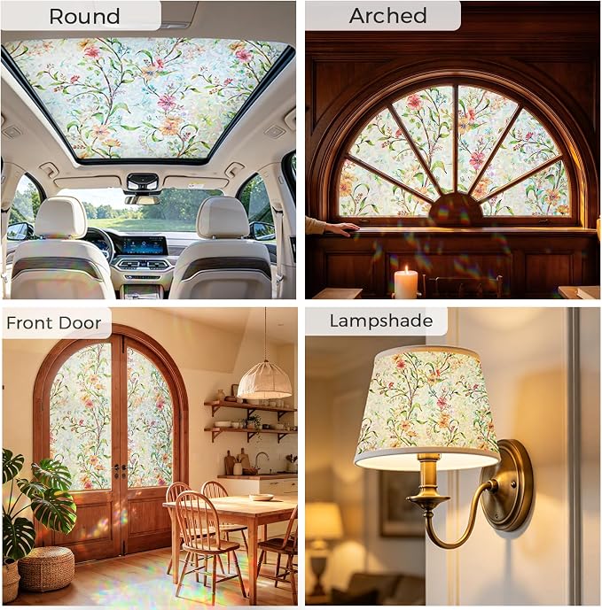 Coavas Stained Glass Window Film, 3D Rainbow Floral, 35.4" x 78.7" | Decorative - Image 6