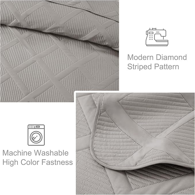 Exclusivo Mezcla Oversized King Quilt Set- Light Grey Cal King Quilts Bedding - Image 5