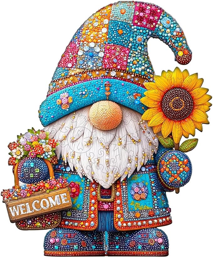 Garden Gnome Puzzles Elf Sunflower Basket Stained Glass Colorful Puzzle Adults by Jollitot
