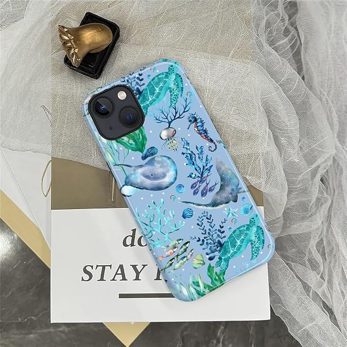 ZHEGAILIAN Case for iPhone 13 14, Ocean Stingray Turtle Seahorse Durable - Image 6
