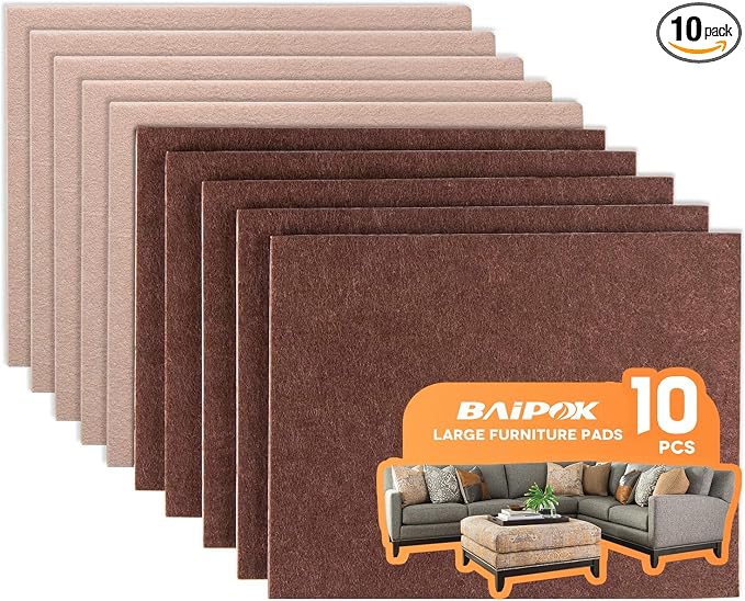Felt Furniture Pads 10pcs 8" x 6", Cuttable Self Adhesive Furniture Pads by BAIPOK