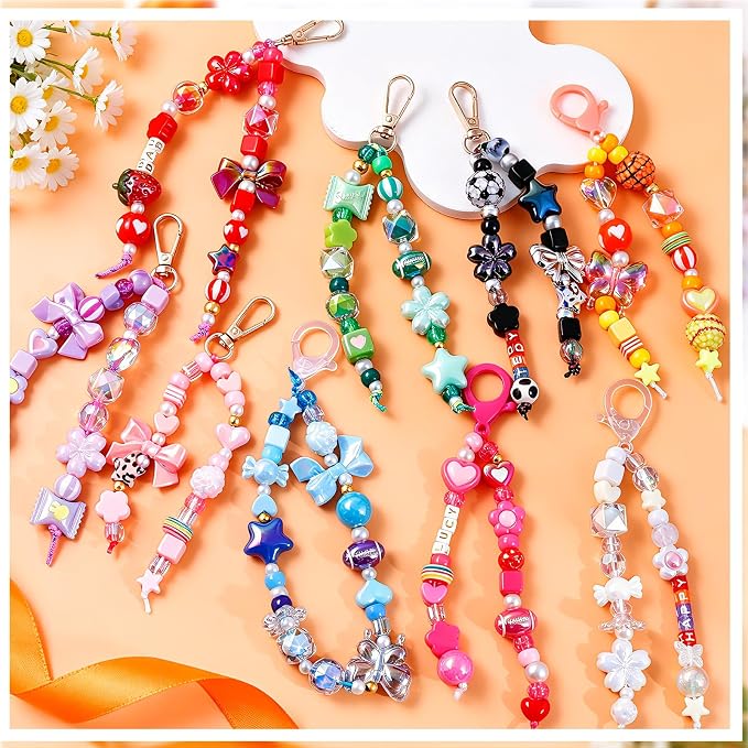TOHONGADON 1812 Pcs Bead Keychain Making Kit, 7 Color Rainbow Beads Bag Charm - Image 8