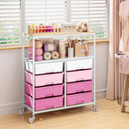 Rolling Cart with 8 Drawers, Storage Drawer Cart with Wooden Tabletop, Lockable - Image 2