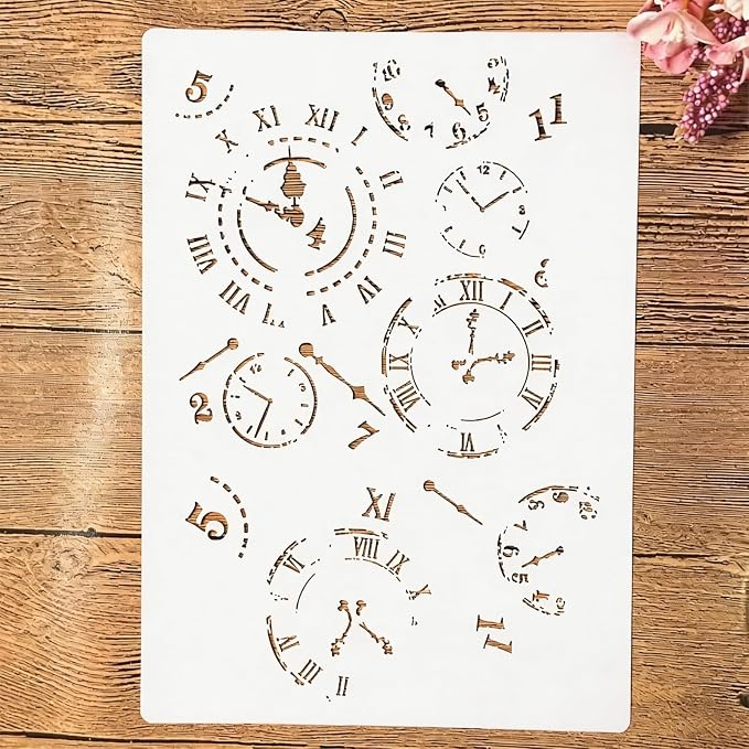 TIAMECH A4 Reusable Vintage Clock Dial Stencil by TIAMECH