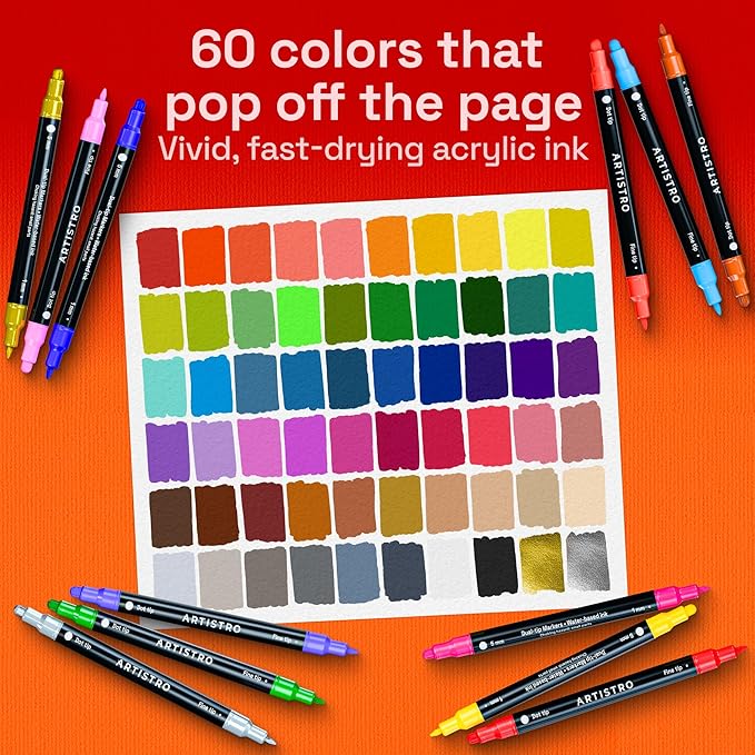 ARTISTRO 60 Precision Dual-Tip Acrylic Paint Markers – Paint Pens Set - Image 2