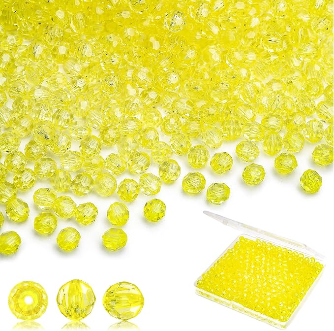 BONNY BOXX 2000pcs 4mm Acrylic Faceted Round Crystal Beads Transparent Citrine by BONNY+BOXX