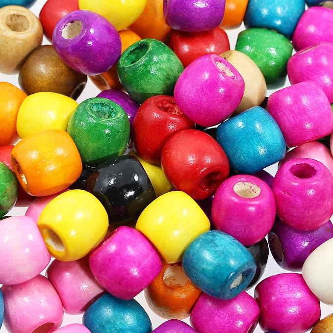 400Pcs Large Hole Wood Beads, BetterJonny Assorted Color Wooden Beads Hair - Image 5