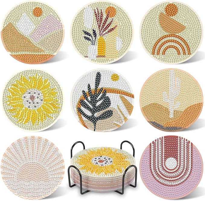 UPINS 8Pcs Boho Diamond Art Painting Coasters by UPINS