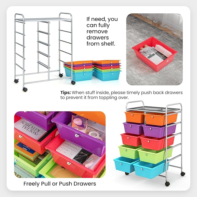 Giantex 10 Drawers Rolling Cart, Classroom Organizers, Storage Cart - Image 5