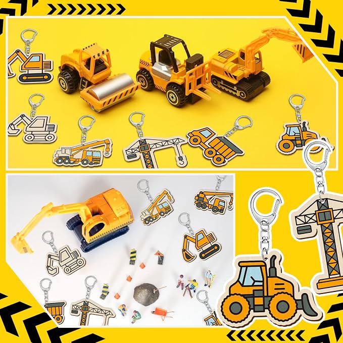 RattanView 24 Pcs Construction Vehicle Craft Color Your Own Keychains Diy Craft - Image 6
