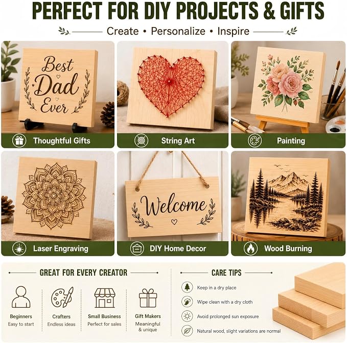 4 PCS Solid Pine Wood Blocks, Laser Engraving, DIY Signs, Home Decor and Craft - Image 7