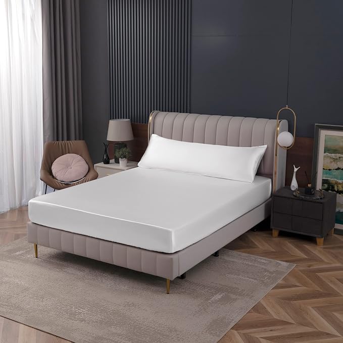Homiest White Satin Fitted Sheet Twin Size, Deep Pocket, Luxury & Ultra Soft - Image 7