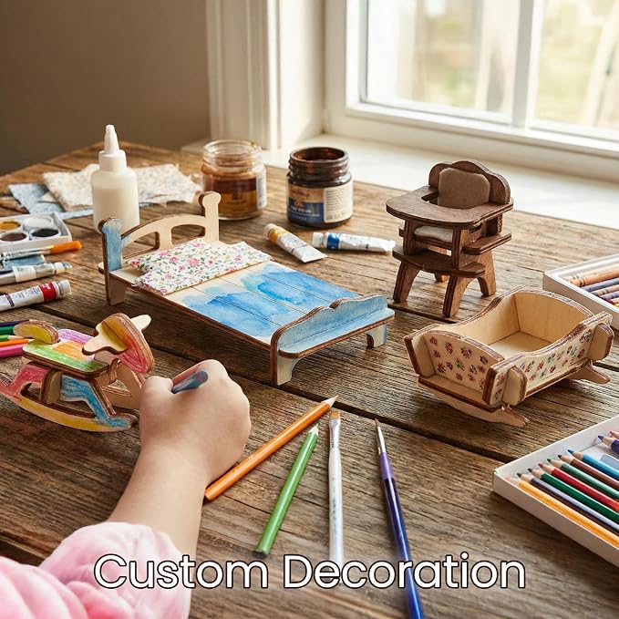 BOHS 34-Piece Dollhouse Furniture Set -1/24 Scale, Laser Cut Wooden 3D Puzzles - Image 4