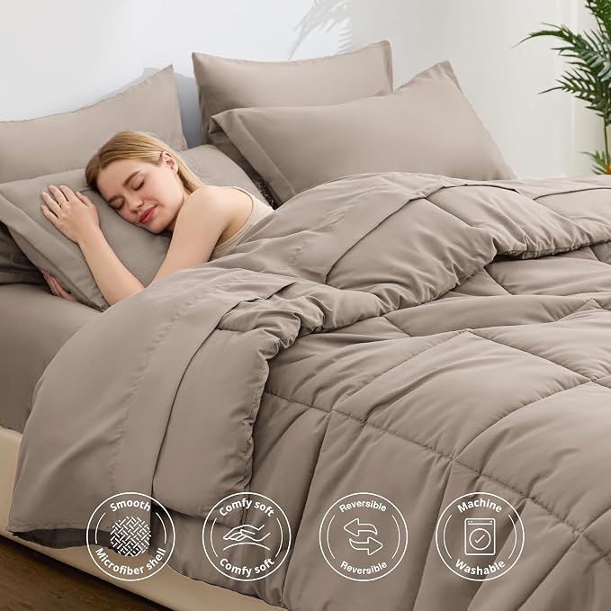 Love's cabin Twin Comforter Set Light Brown, 5 Pieces Twin Bed in a Bag - Image 3