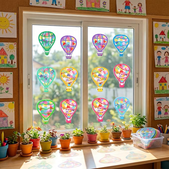 Renbuzhu 48PCS Back to School Crafts: Paper Hot Air Balloon Suncatchers DIY Kits - Image 7