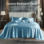 BEDELITE California King Sheets Set, Luxury Soft Airy Blue Satin Sheets - Image 2