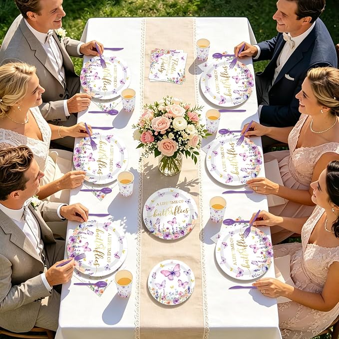 168Pcs Butterfly Bridal Shower Supplies A Lifetime of Butterflies Plates - Image 5