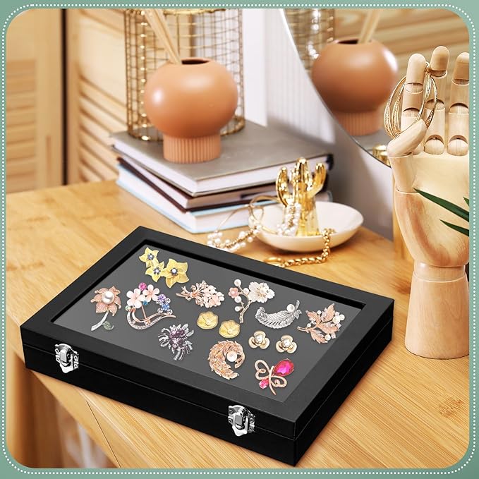 Huquary 3 Pcs Wooden Jewelry Box Glass Top Display Cases - Image 6