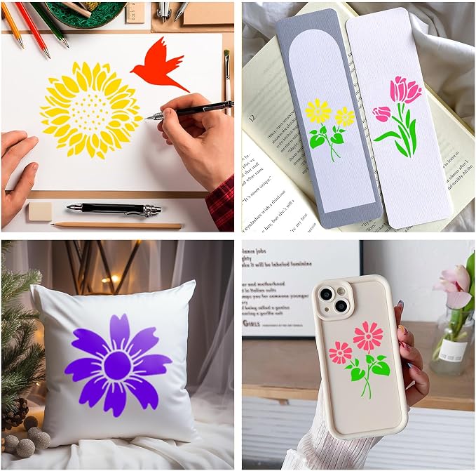 50 Pcs Large Flower Stencils for Painting, 3.94 X 3.94 Inch Flower Stencils for - Image 5