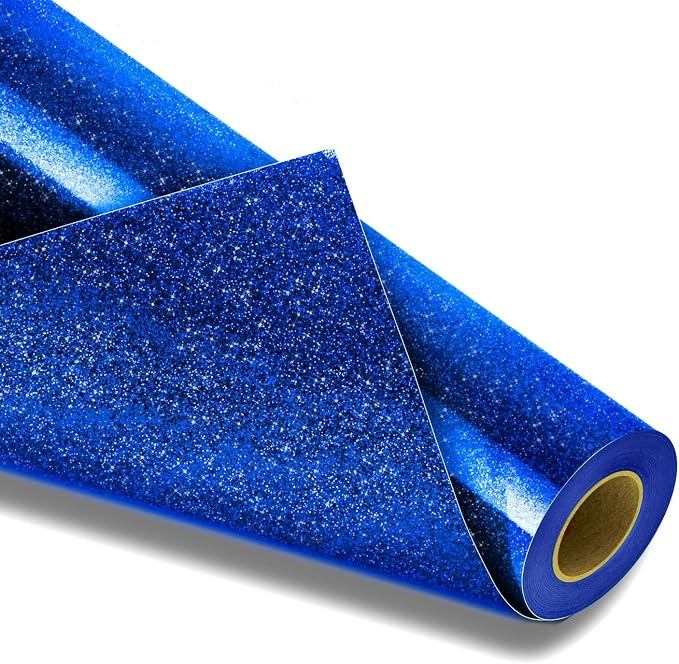 VinylRus Royal Blue Glitter HTV Heat Transfer Vinyl Roll-12 x 10ft Blue Glitter by VinylRus