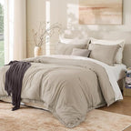 Andency Comforter Oversized King Oatmeal 120x98, 3 Pieces Boho Winter by Andency
