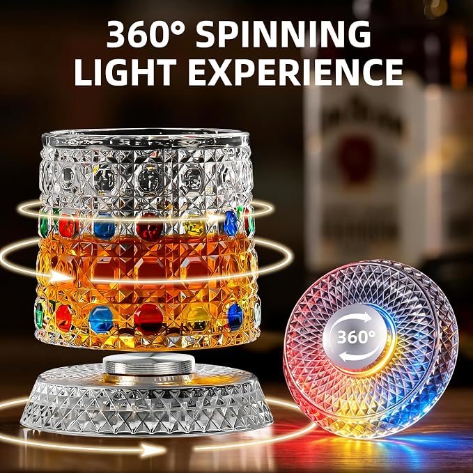 2PCS Spinning Whiskey Glass, 9.4oz | Hand-painted embossed, 360° rotating - Image 6