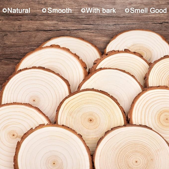 LESUMI Wood Slices with Bark, DIY Craft Supplies - Image 3