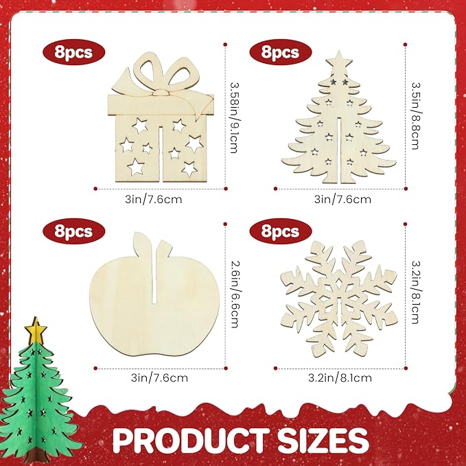 DIY 3D Christmas Wood Crafts to Paint, Unfinished Wooden Table Decorations - Image 2