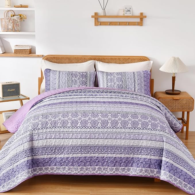 WONGS BEDDING Boho Quilt Set King Size, Lightweight Bedspread Coverlet Bedding by WONGSBEDDING