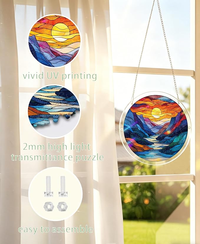 Acrylic Puzzle Suncatcher, Sunset Mountain Rive Sun Catcher - Image 7