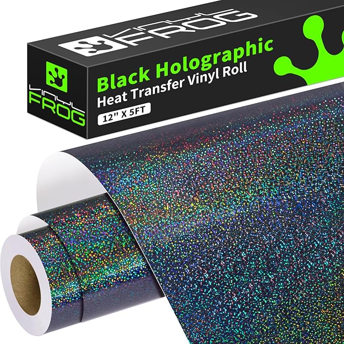 VINYL FROG Black Holographic Heat Transfer Vinyl 12" x5ft Glitter HTV Vinyl | by VINYLFROG