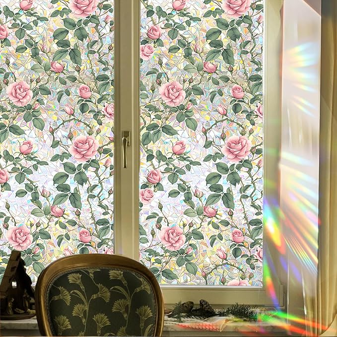 Stained Glass Window Cling, Rainbow Tinted Window Film Sun Blocking, Floral - Image 7
