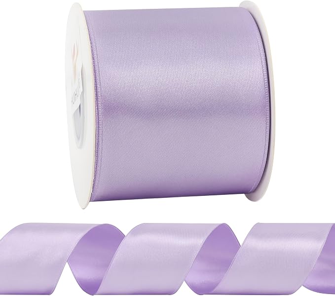 HUIHUANG Lavender Satin Wired Ribbon 2.5 inch Light Purple Double Sided Satin - Image 7