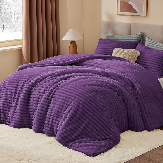 BEDELITE Fleece Twin Comforter Set -Super Soft & Warm Fluffy Purple Bedding by BEDELITE