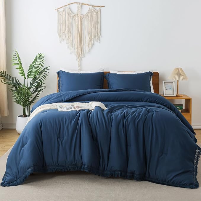 Andency Navy Blue Comforter Set Twin Size, 2 Pieces Boho Tassel Lightweight - Image 7