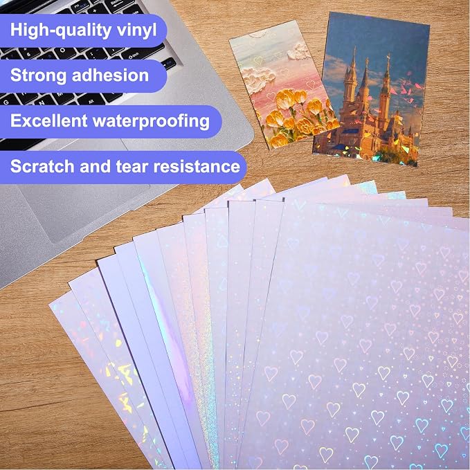 Nezyo 60 Sheet Holographic Laminate Sheet Clear Glitter A4 Size Vinyl Sticker - Image 5