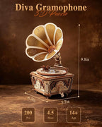 ROKR 3D Wooden Puzzles for Adults, Diva Phonograph Music Box Mechanical Model - Image 5